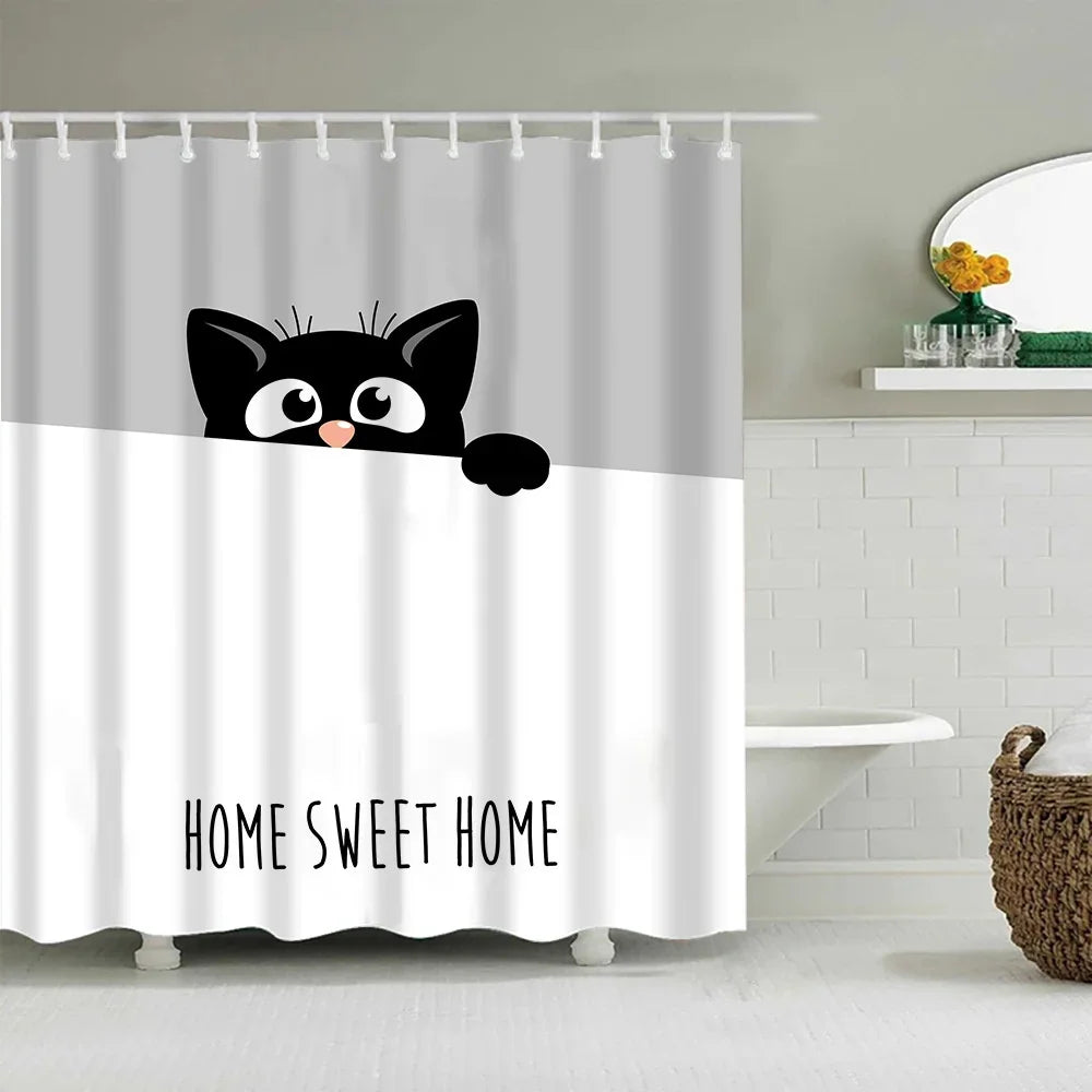 Cat Cute Shower Curtains Washable Fabric Polyester