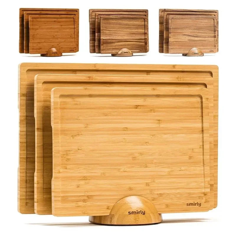 3-Pack Wood Cutting Board Set with Holder