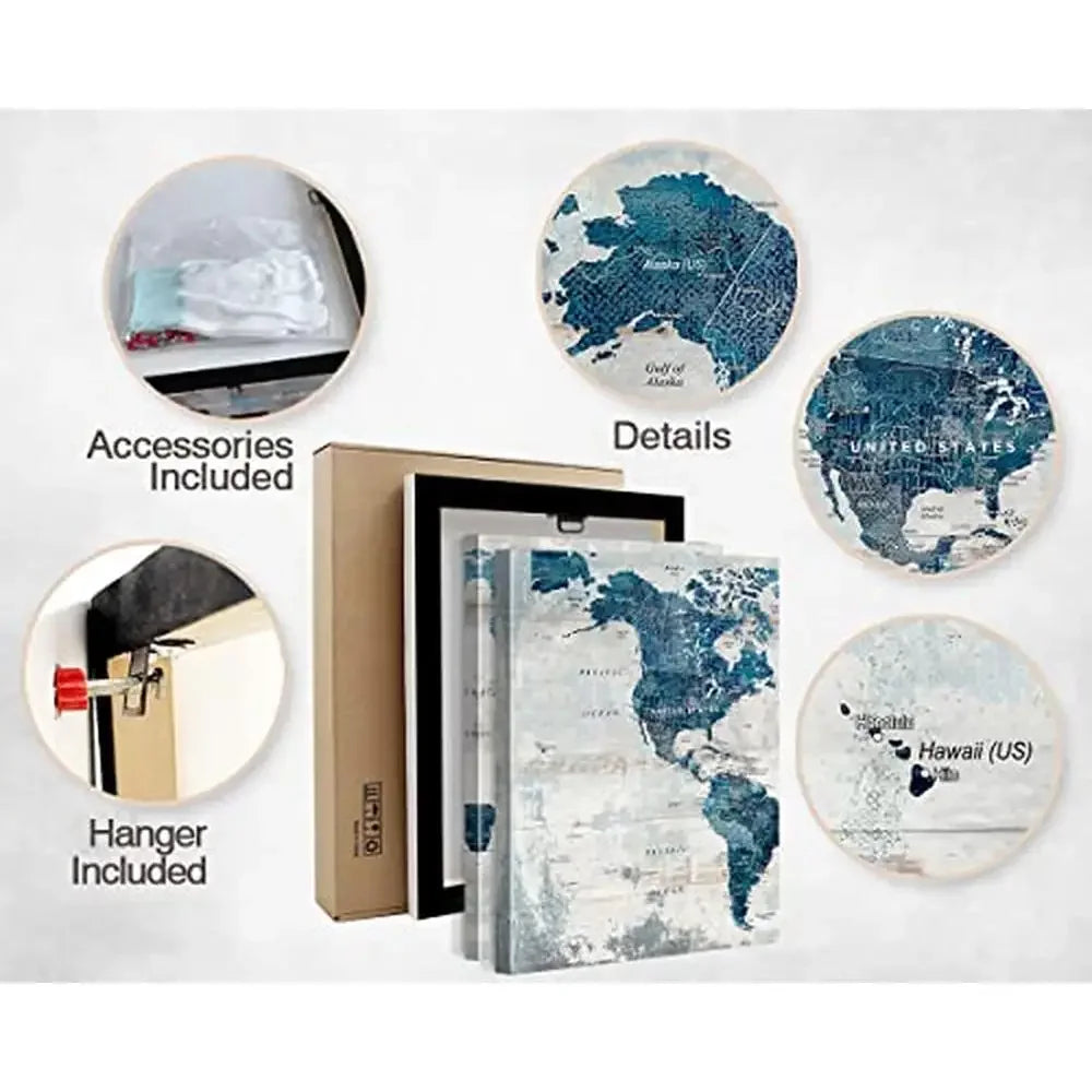 Large World Map Art Set 48"x24" Office