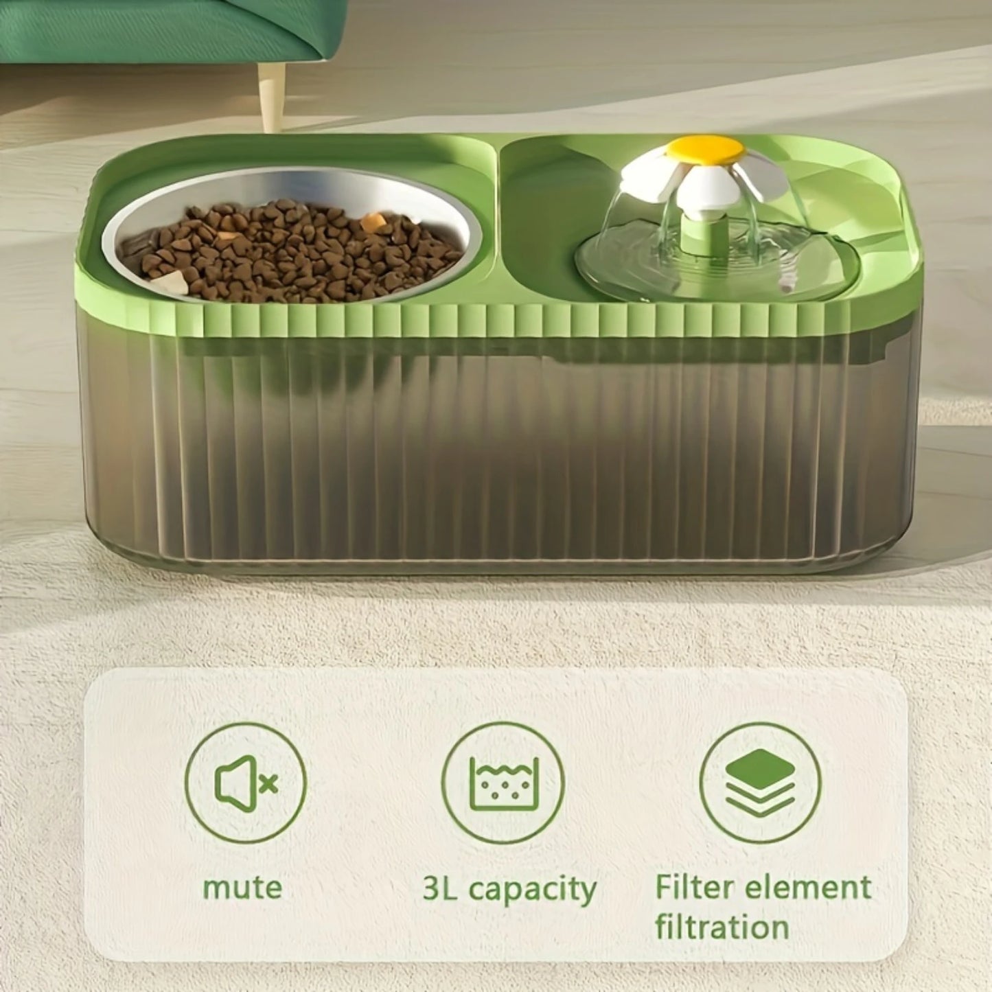 Automatic Cat Water Fountain Elevated Food Bowl