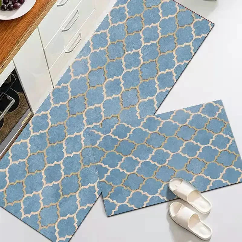 Kitchen Floor Mat Blue Lattice Rug Bath