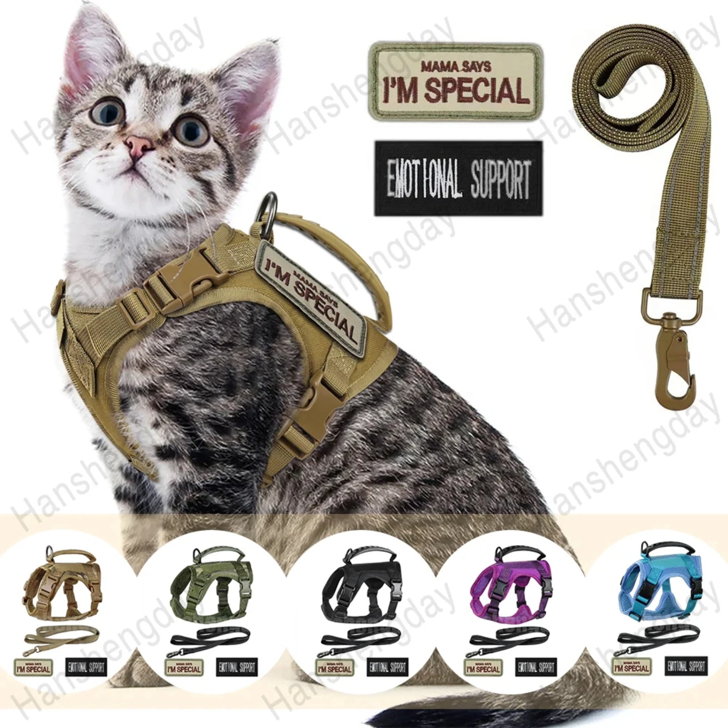 Adjustable Tactical Cat Harness Set Walking Vest