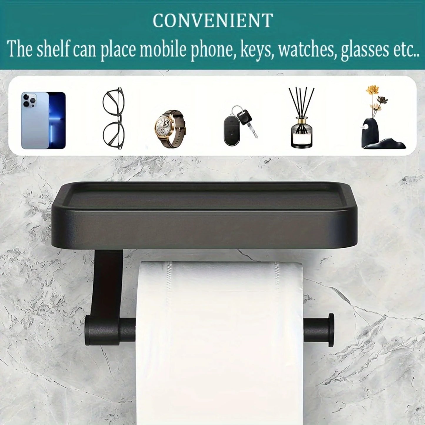 Black Stainless Steel Toilet Paper Holder Adhesive