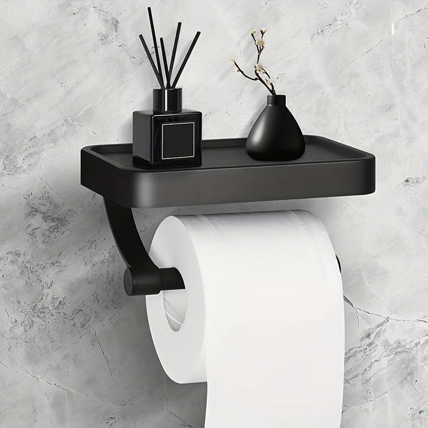 Black Stainless Steel Toilet Paper Holder Adhesive