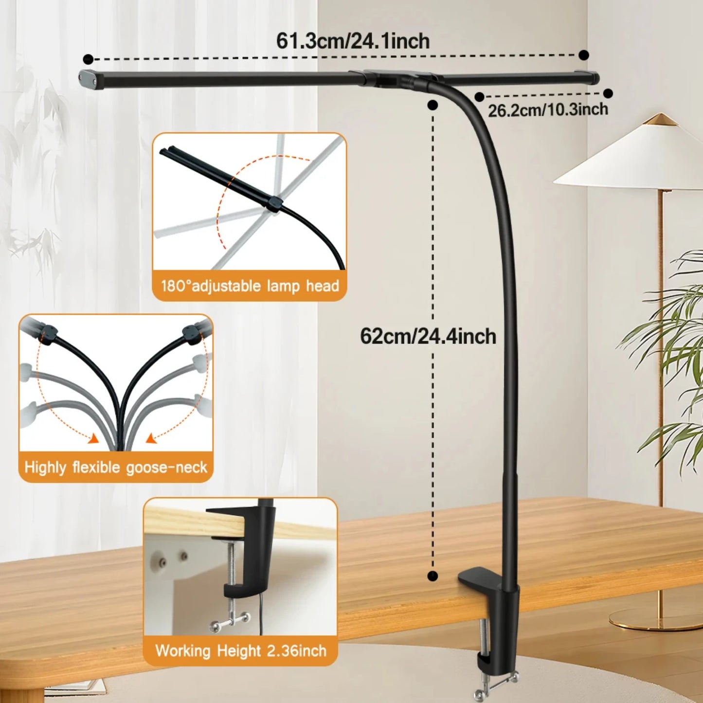 Double LED Desk Lamp Dimmable, Eye Protection