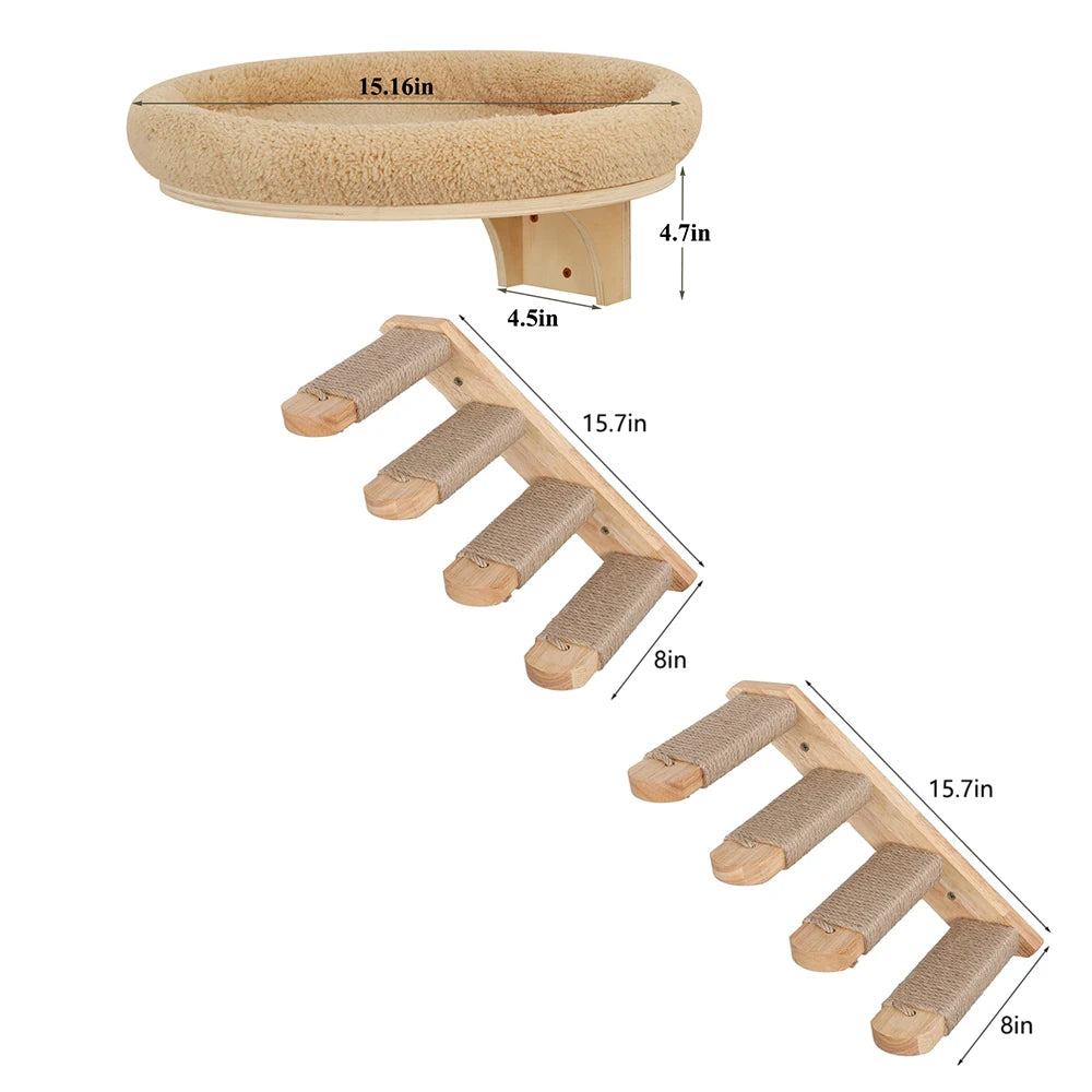 Cat Wall Mounted Wooden Climbing Ladder Hammock