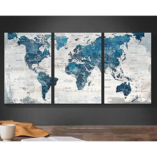 Large World Map Art Set 48"x24" Office