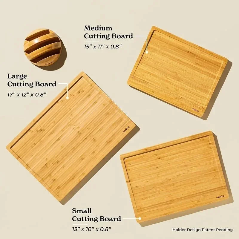 3-Pack Wood Cutting Board Set with Holder