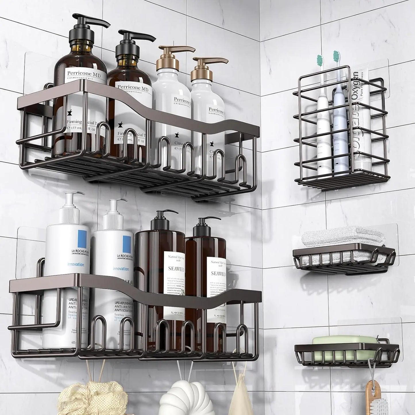 Shower Caddy 5 Pack, Adhesive Organizer Bathroom