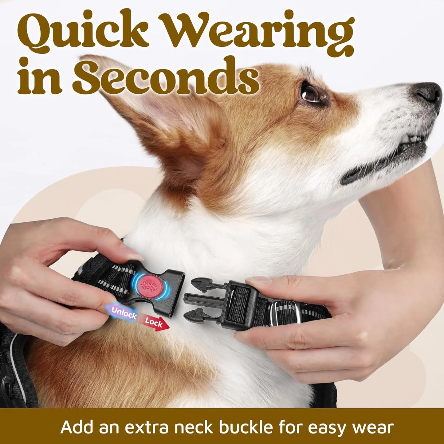 Adjustable Large Dog Harness  Padding, Reflective Strips