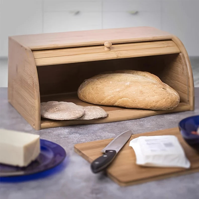 Bamboo Bread Box Flip Top Lid Reusable