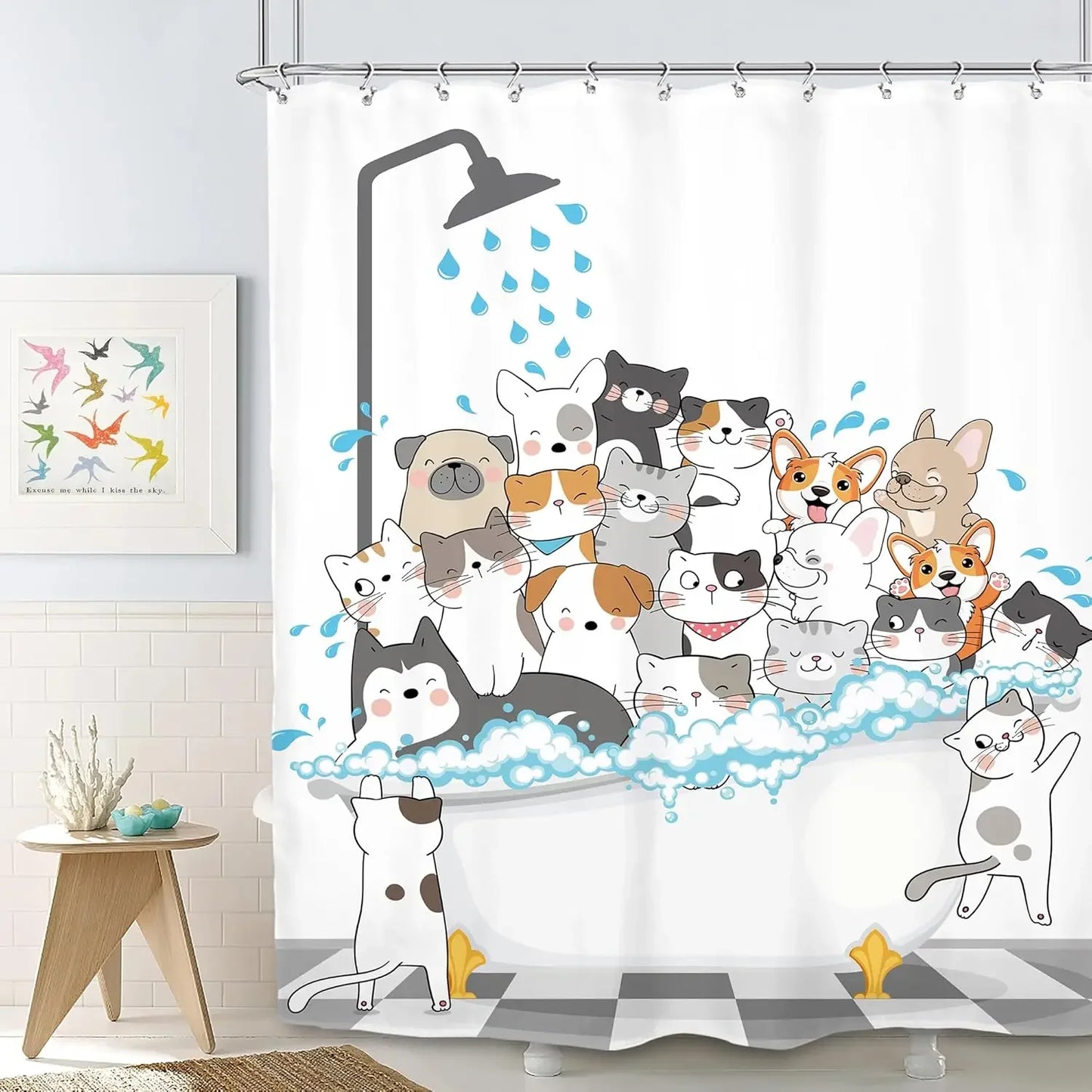 Funny Cat Dog Shower Curtain Pet Animals