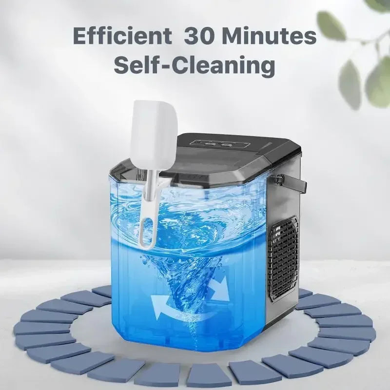 Ice Maker Machine Carry Handle, Self-Cleaning