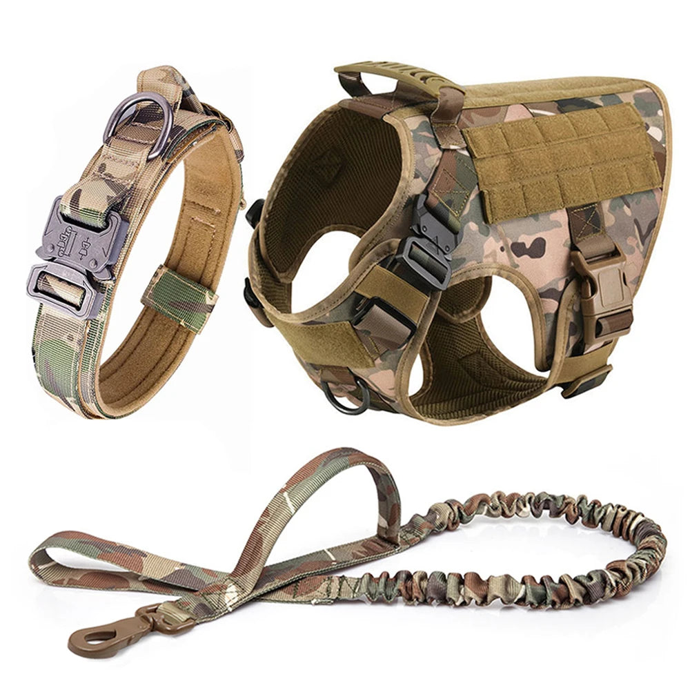 Large Dog Harness Collar Leash Military Training