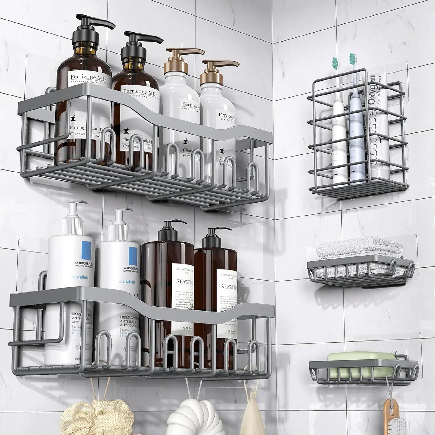 Shower Caddy 5 Pack, Adhesive Organizer Bathroom