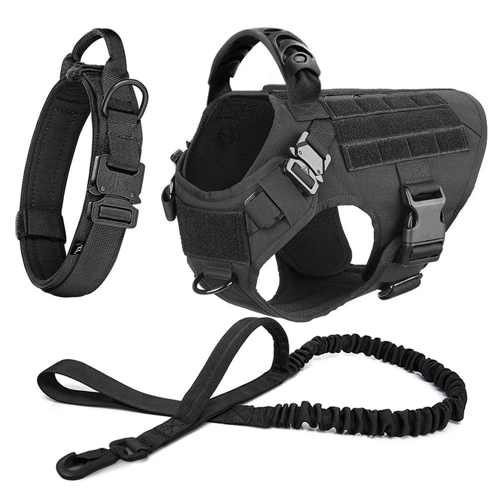 Large Dog Harness Collar Leash Military Training