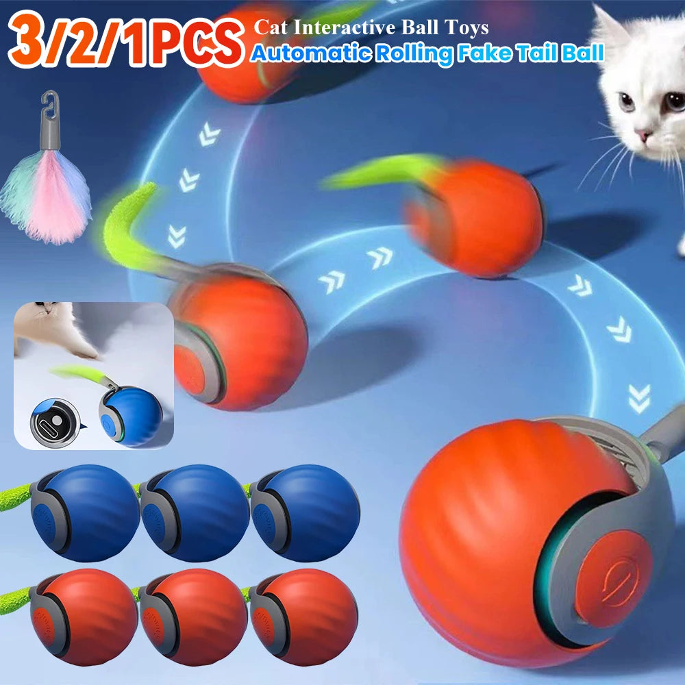 Cats Ball Toys Automatic Rolling Fake Tail