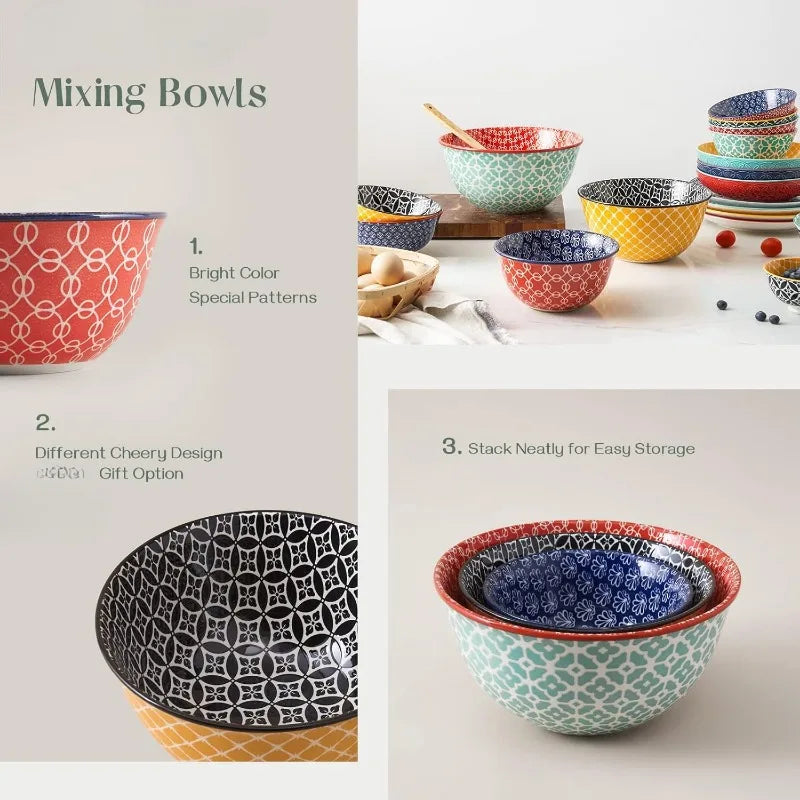 Mixing Bowls, for Kitchen, Colorful Vibrant Nesting