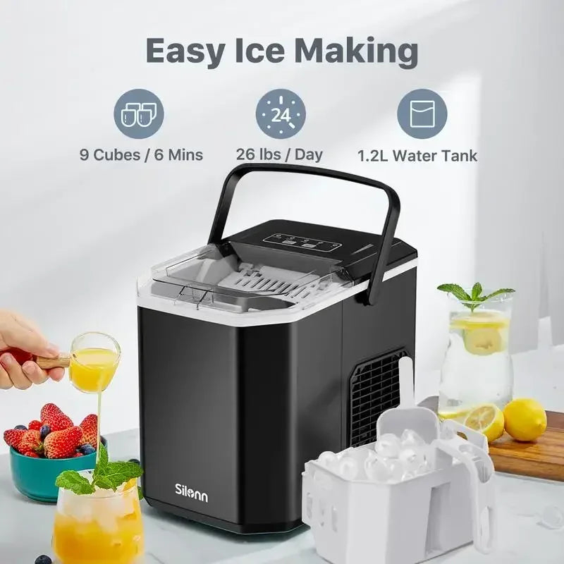 Ice Maker Machine Carry Handle, Self-Cleaning