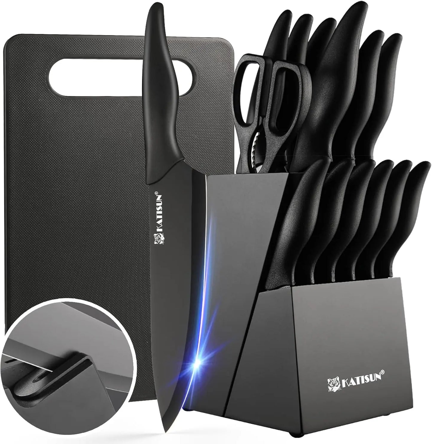 16 Pieces Knife Block Cutting Board, Built-in sharpener