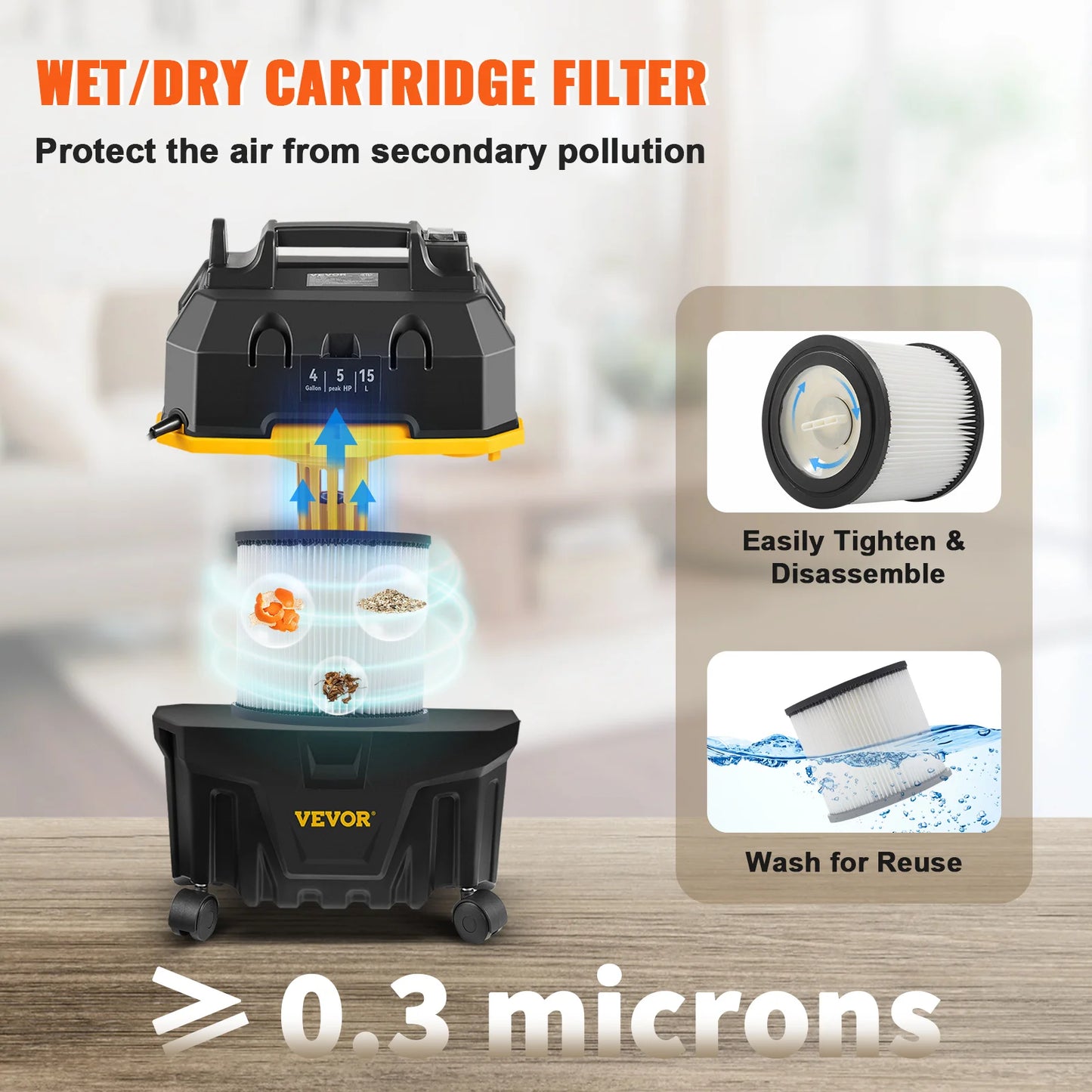 Portable Wet and Dry Vacuum Cleaner 15L Car & Home