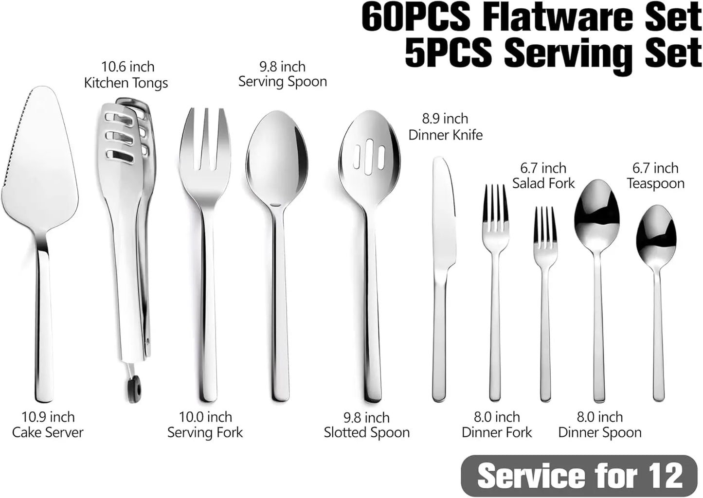 Silverware with Serving Utensils 65 Piece Flatware