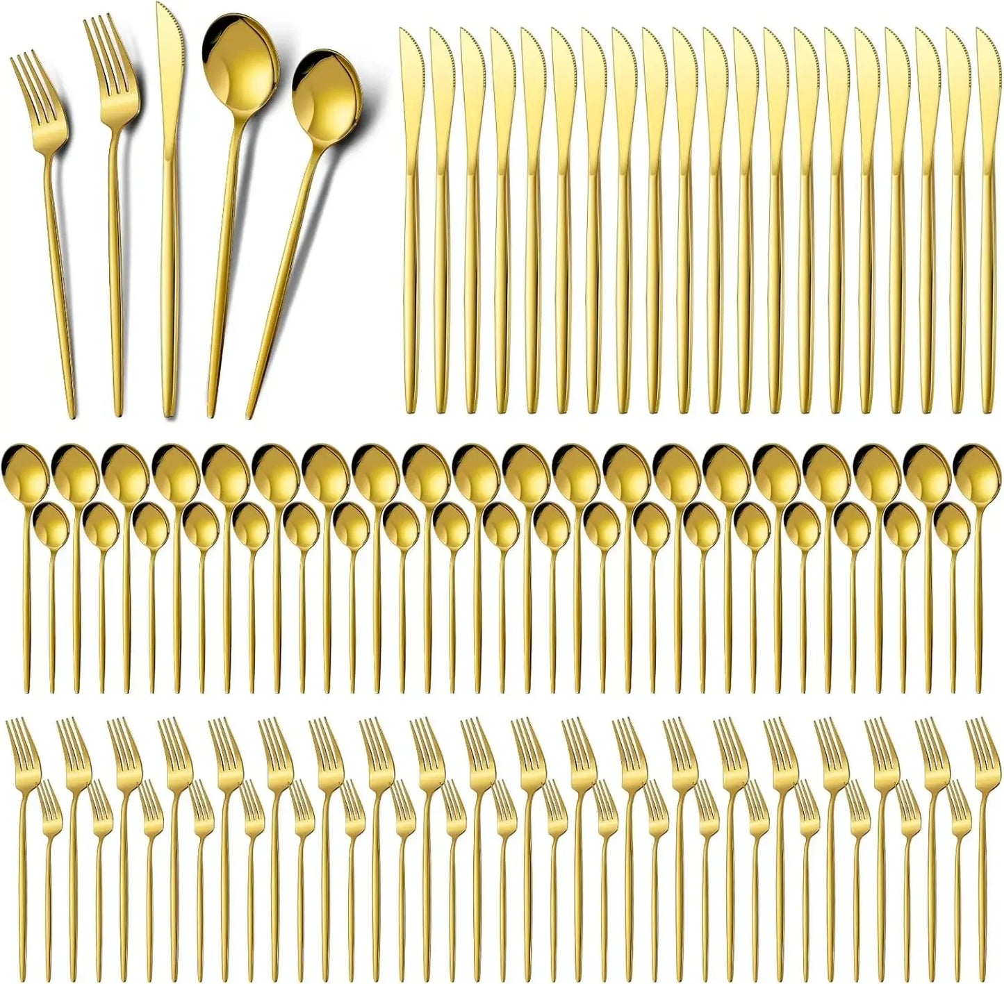 400 Pcs Gold Silverware Stainless Steel Flatware