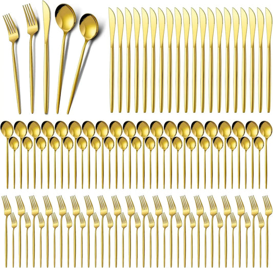 400 Pcs Gold Silverware Stainless Steel Flatware