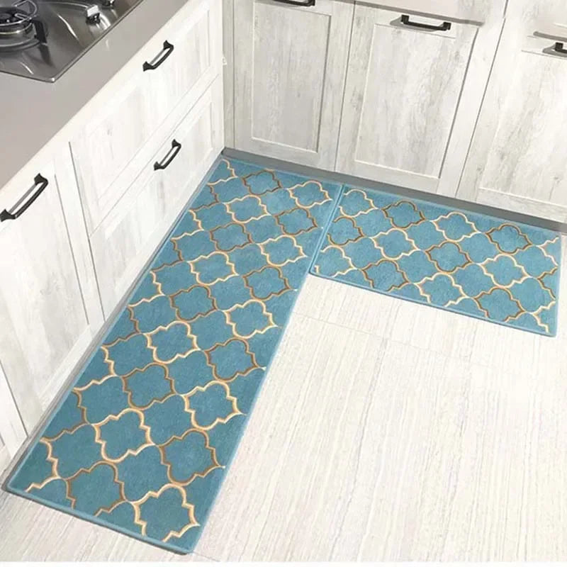 Kitchen Floor Mat Blue Lattice Rug Bath