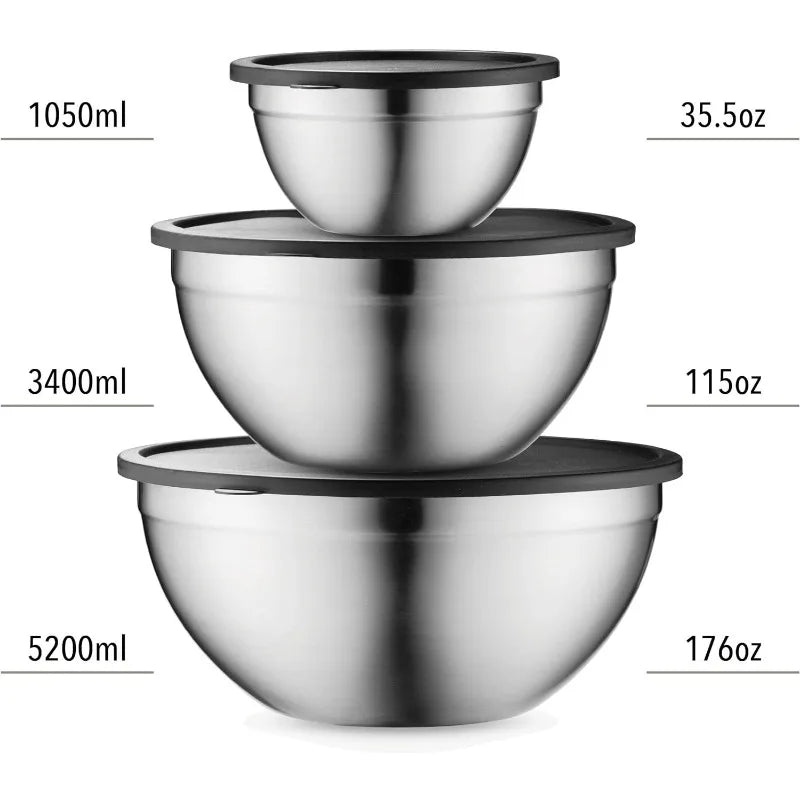 Mixing Bowls Airtight Lids, Stainless Steel Set