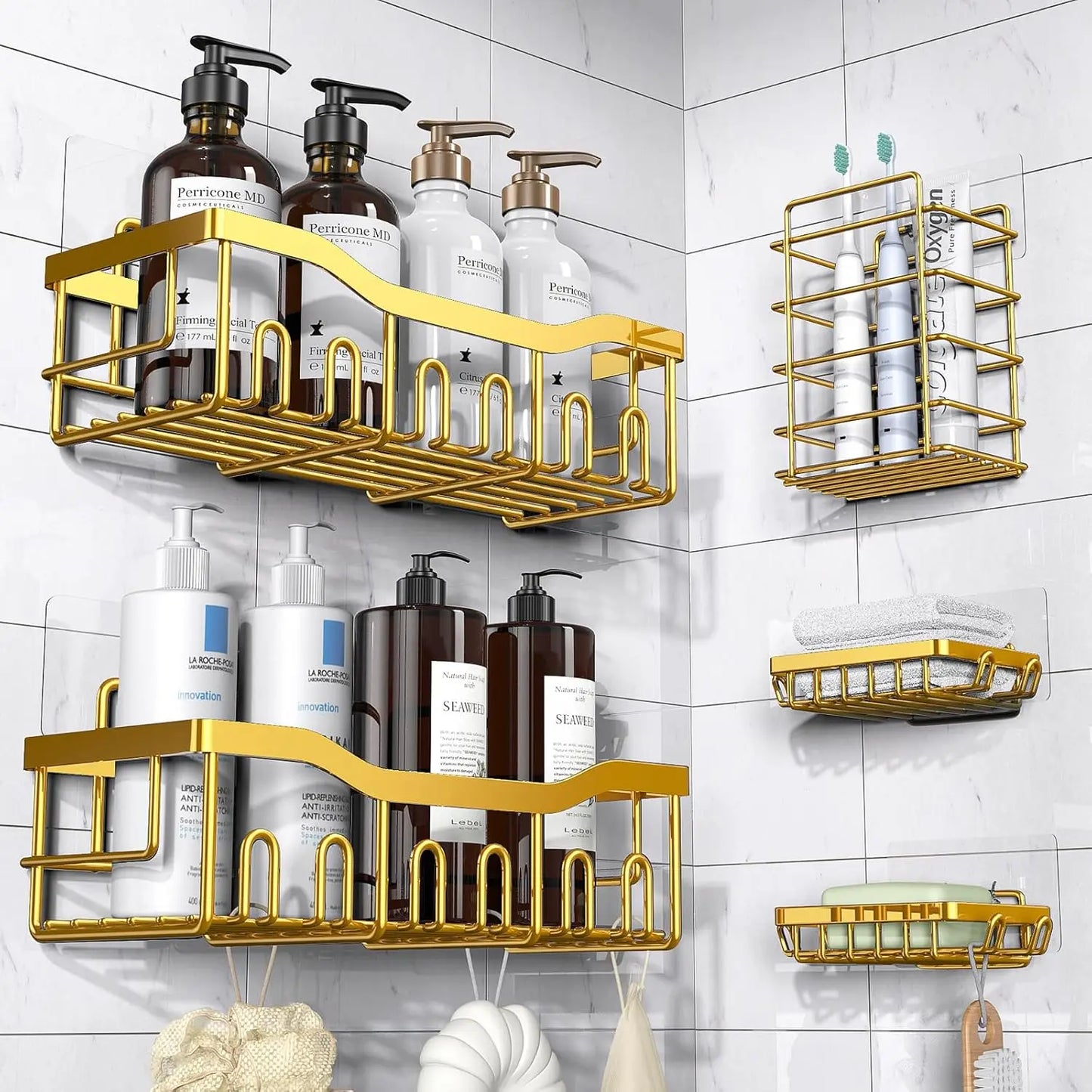 Shower Caddy 5 Pack, Adhesive Organizer Bathroom