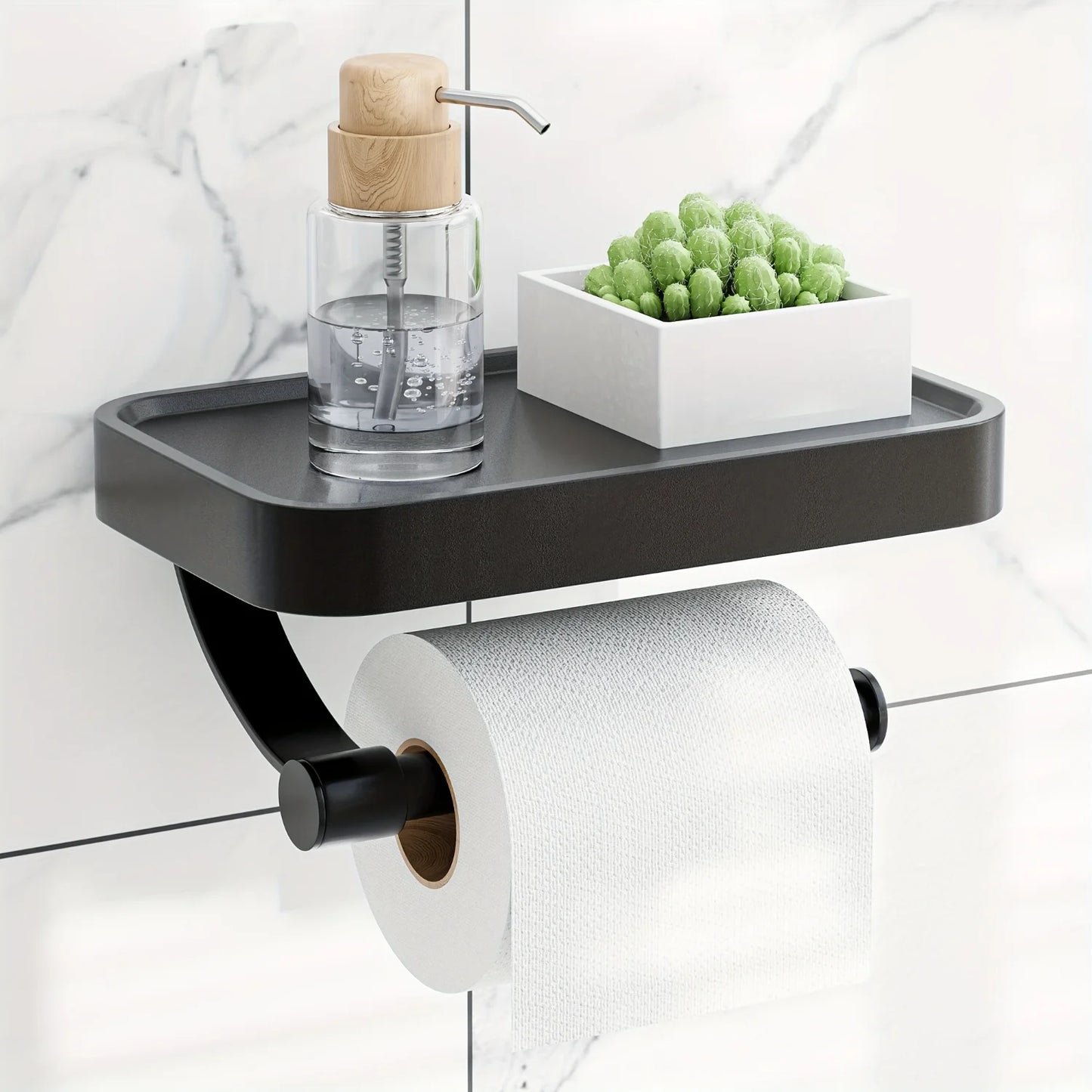 Black Stainless Steel Toilet Paper Holder Adhesive