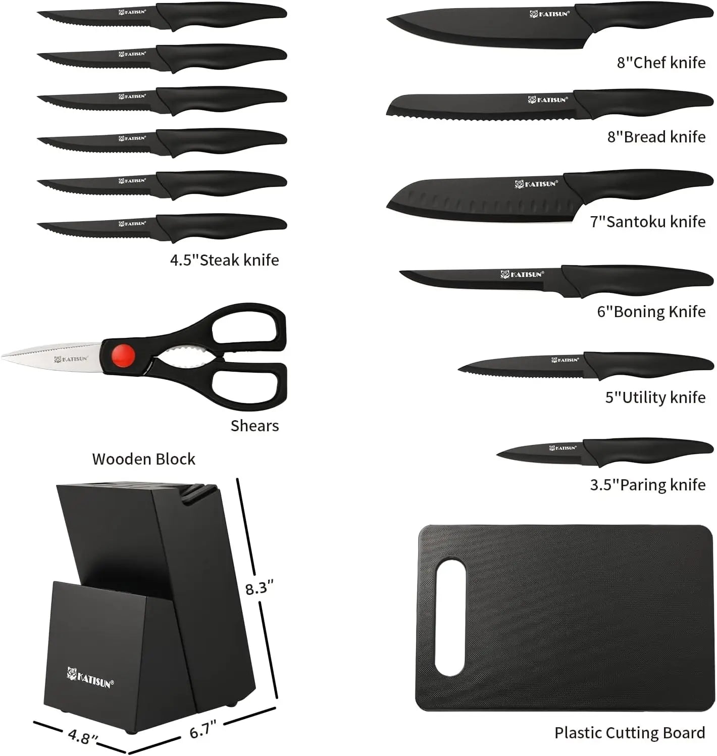 16 Pieces Knife Block Cutting Board, Built-in sharpener