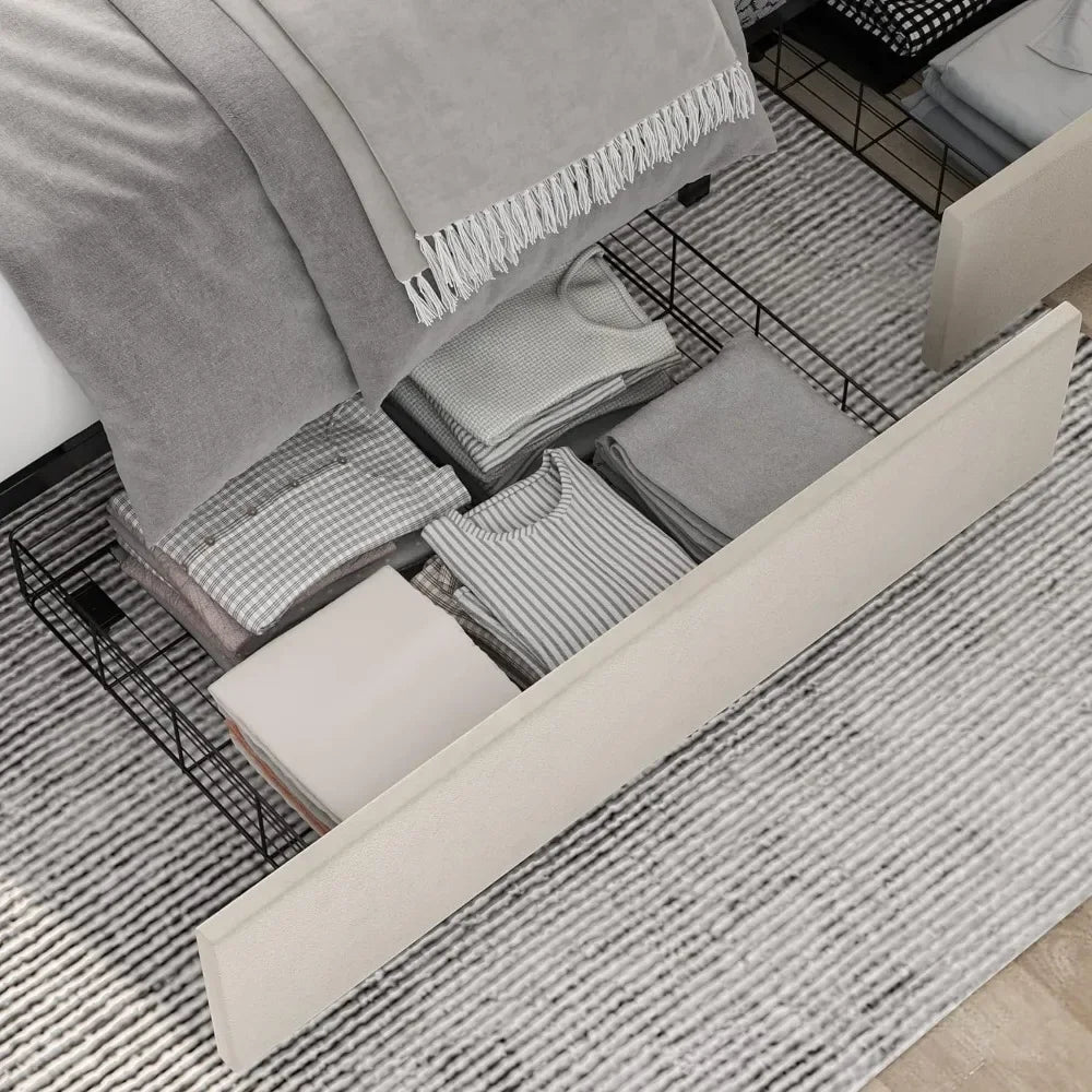 King Size Bed Frame 4 Storage Drawers, Modern