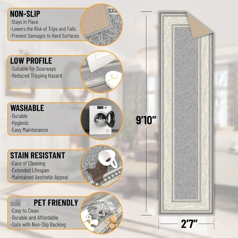 Machine Washable Bordered Design 3x10 Hallway