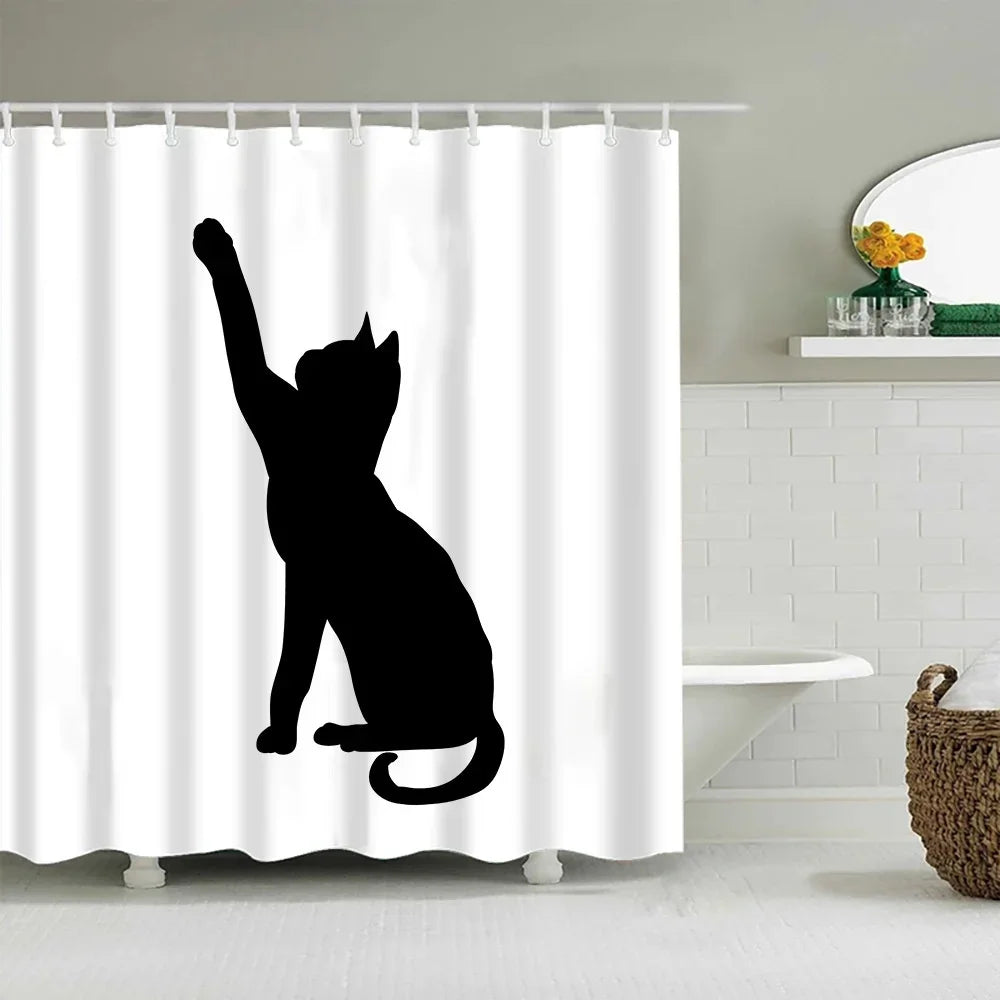 Cat Cute Shower Curtains Washable Fabric Polyester