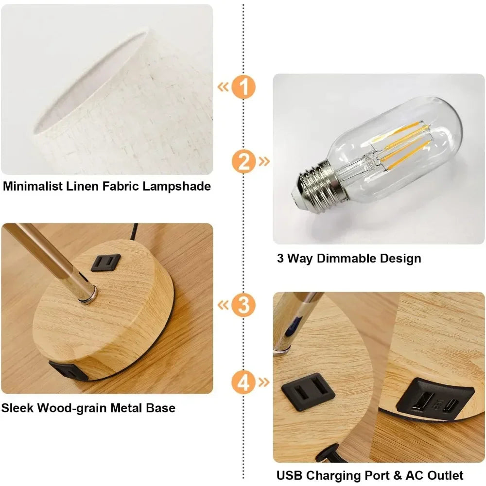 Bedside Table Lamps 2 -LED Bulbs Included, Touch