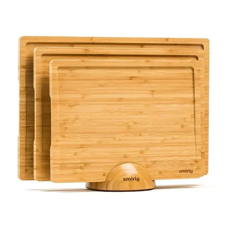 3-Pack Wood Cutting Board Set with Holder