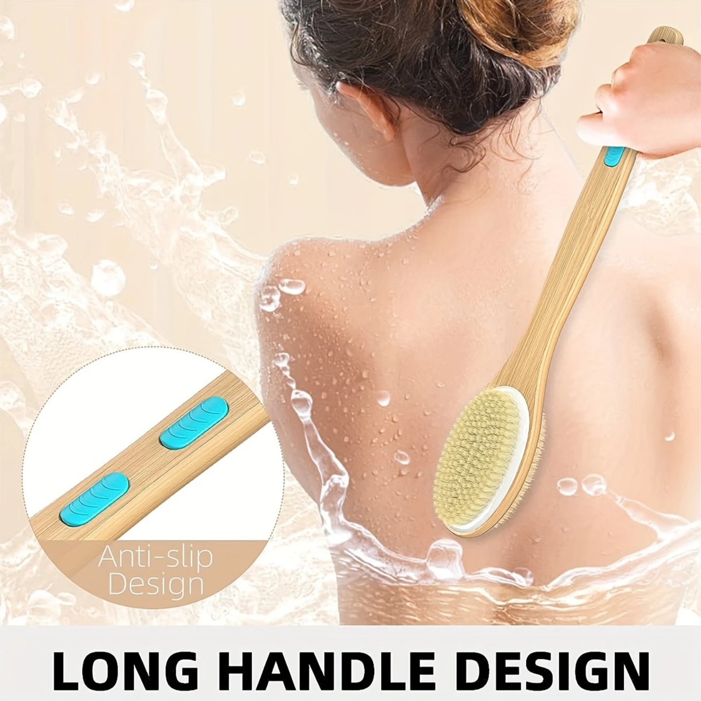 Refresh" Dual-Sided Long Handle Shower Brush