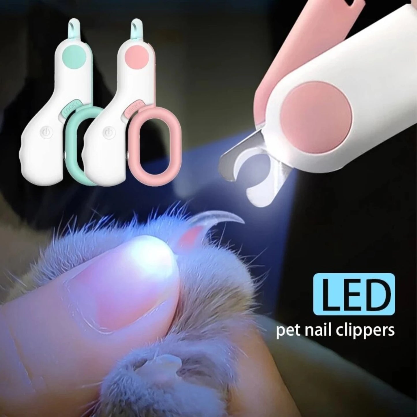 LED Light Cat Nail Clipper Safety Lock