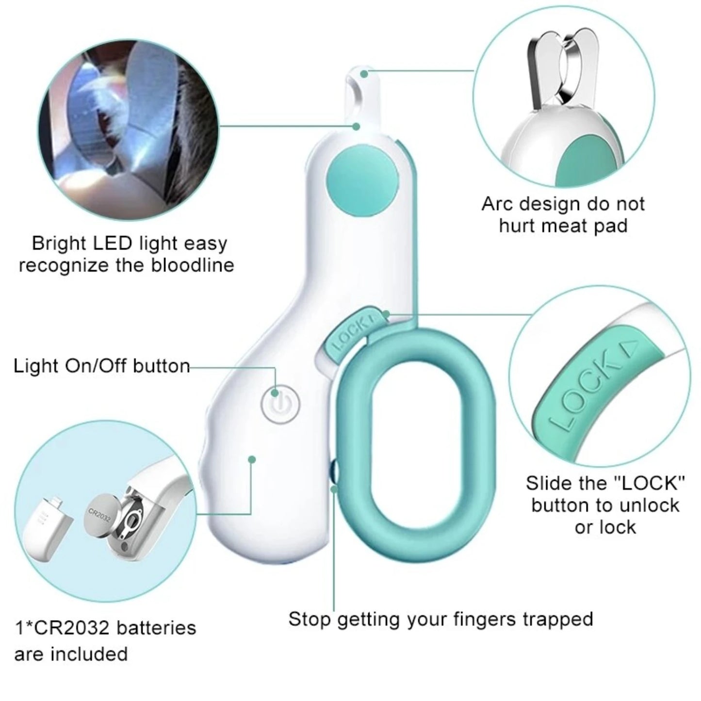 LED Light Cat Nail Clipper Safety Lock