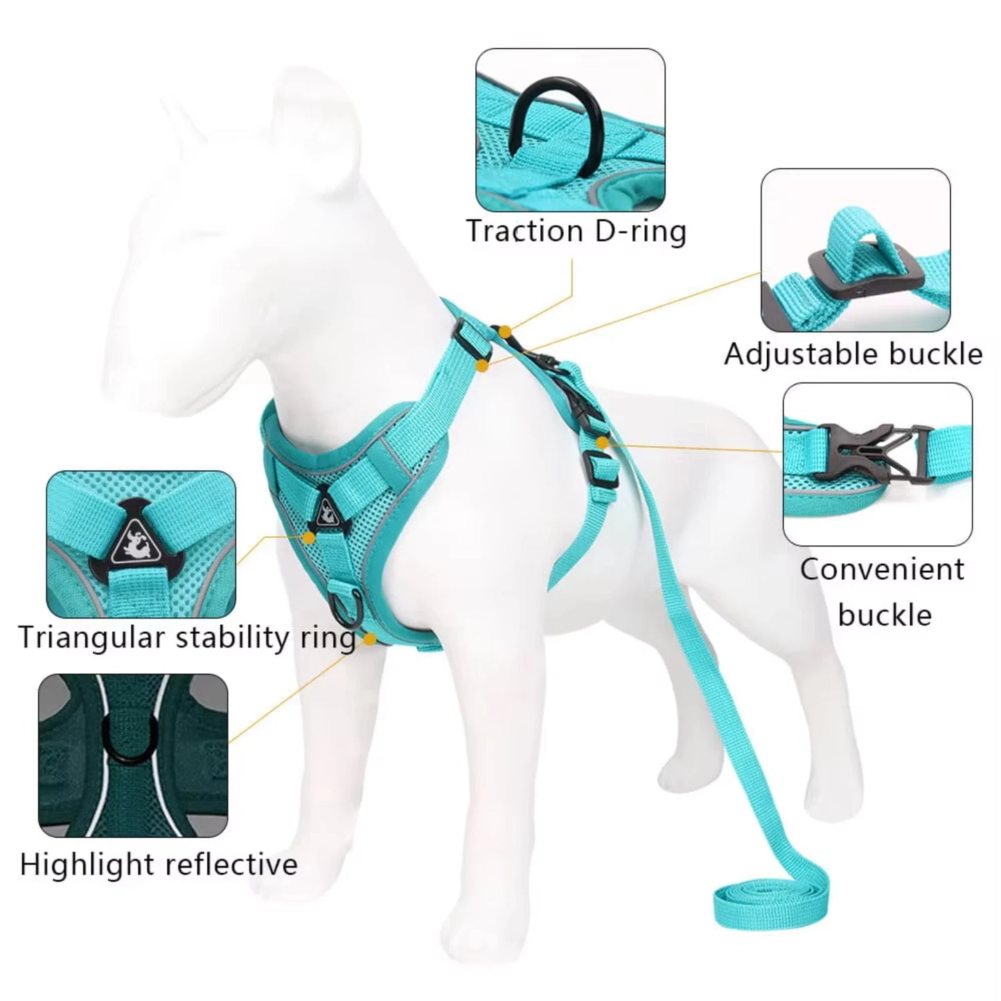 Pull Dog Harness, Unique Colors Reflective Adjustable