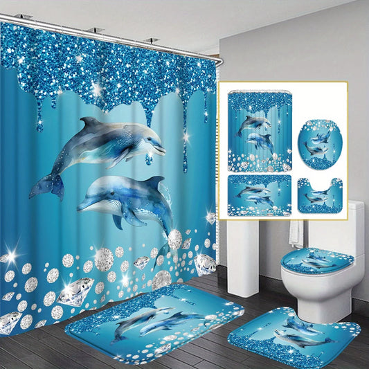 Dolphins Shower Curtain Set Modern Design, Water-Repellent