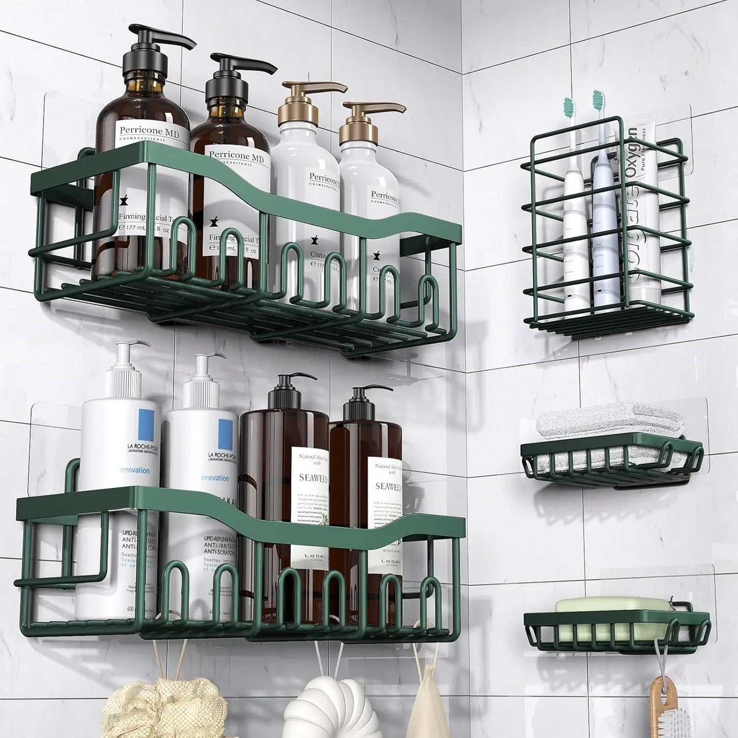 Shower Caddy 5 Pack, Adhesive Organizer Bathroom