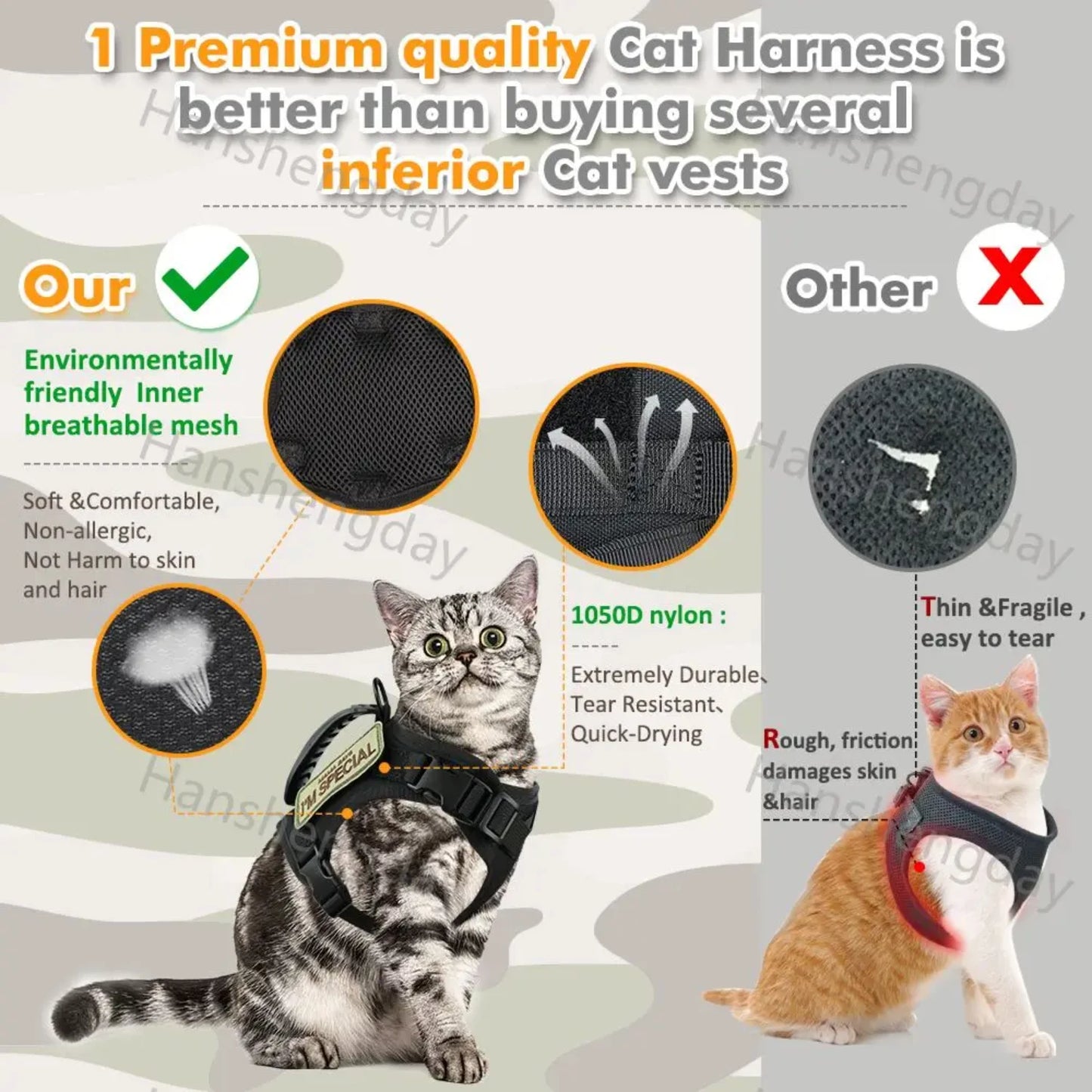 Adjustable Tactical Cat Harness Set Walking Vest