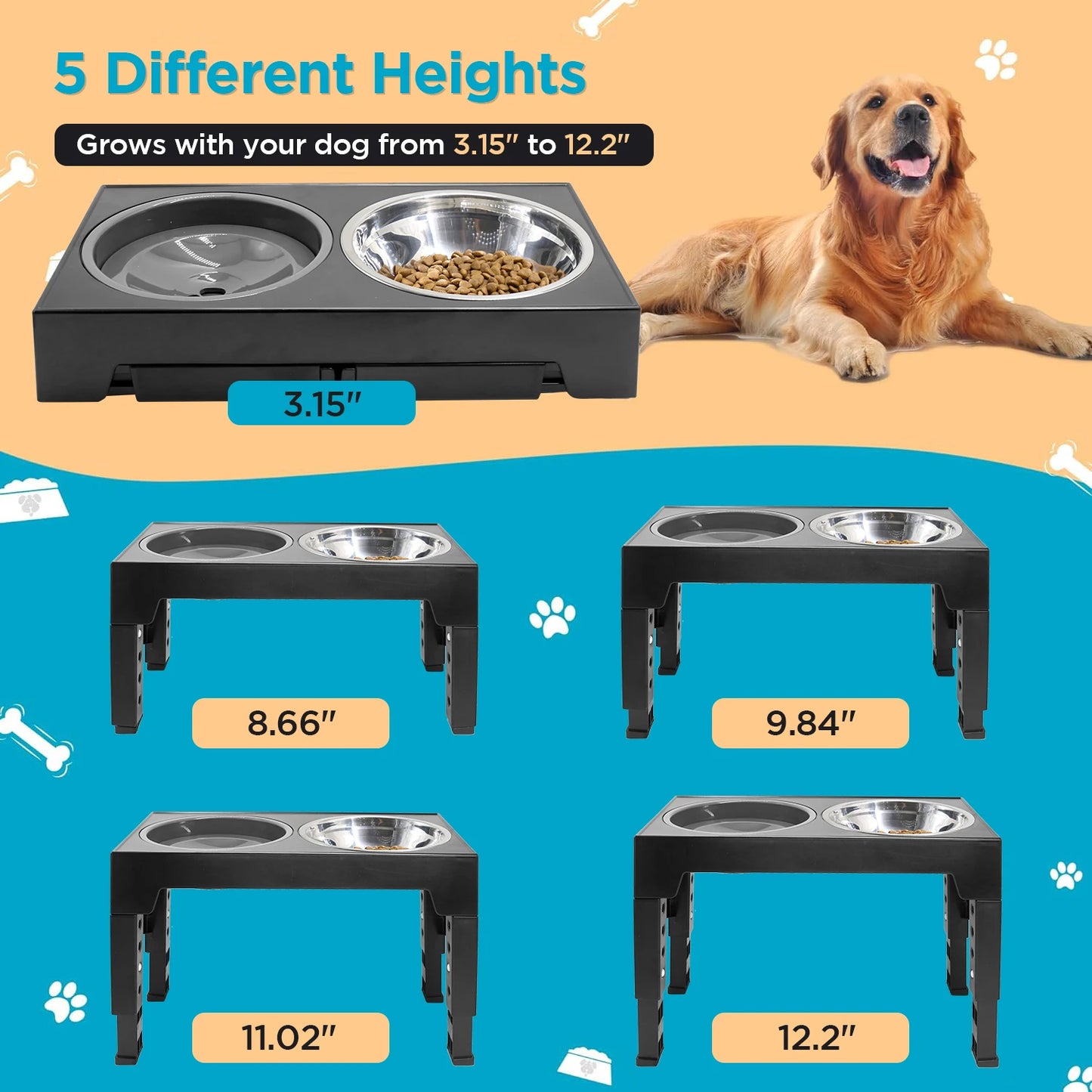 Adjustable Raised Dog Bowl anti-splash water