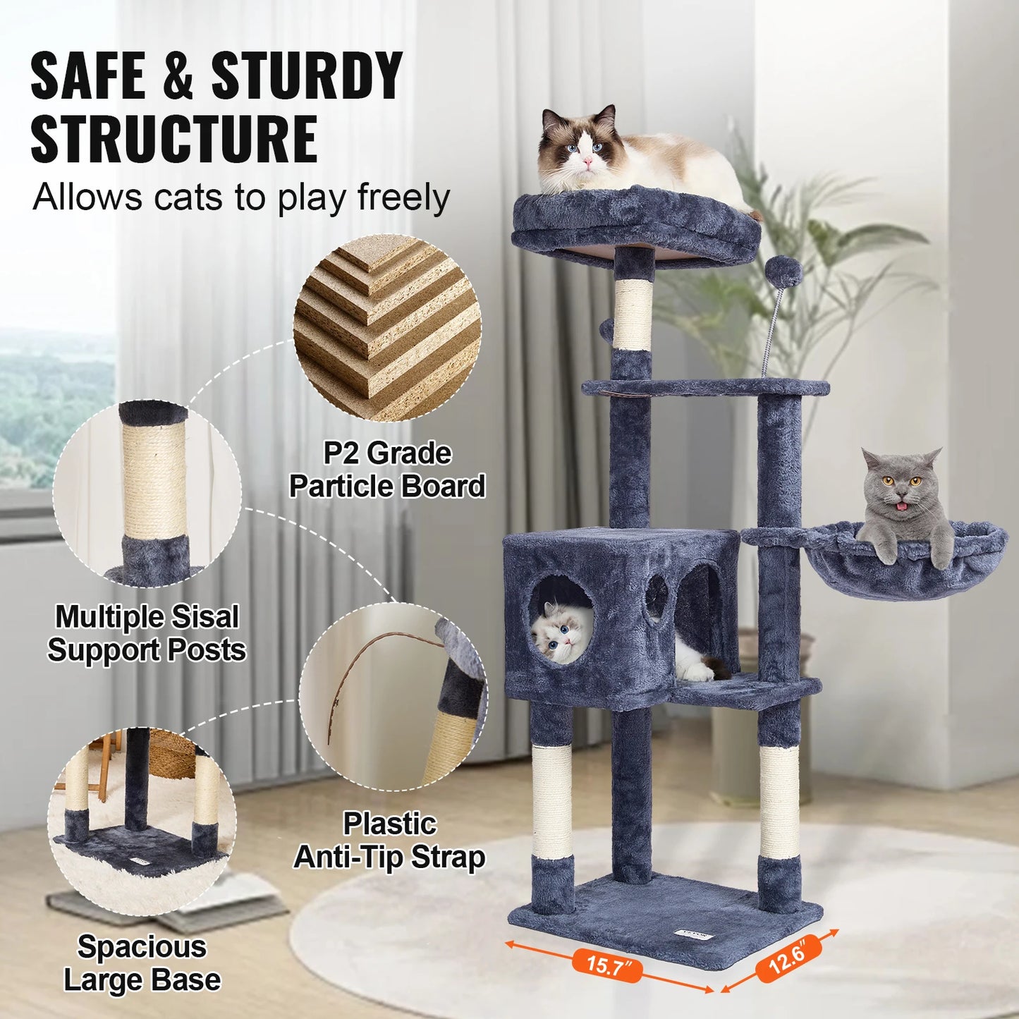 Cat Tree 45.2" Condo Scratching Post Hammock