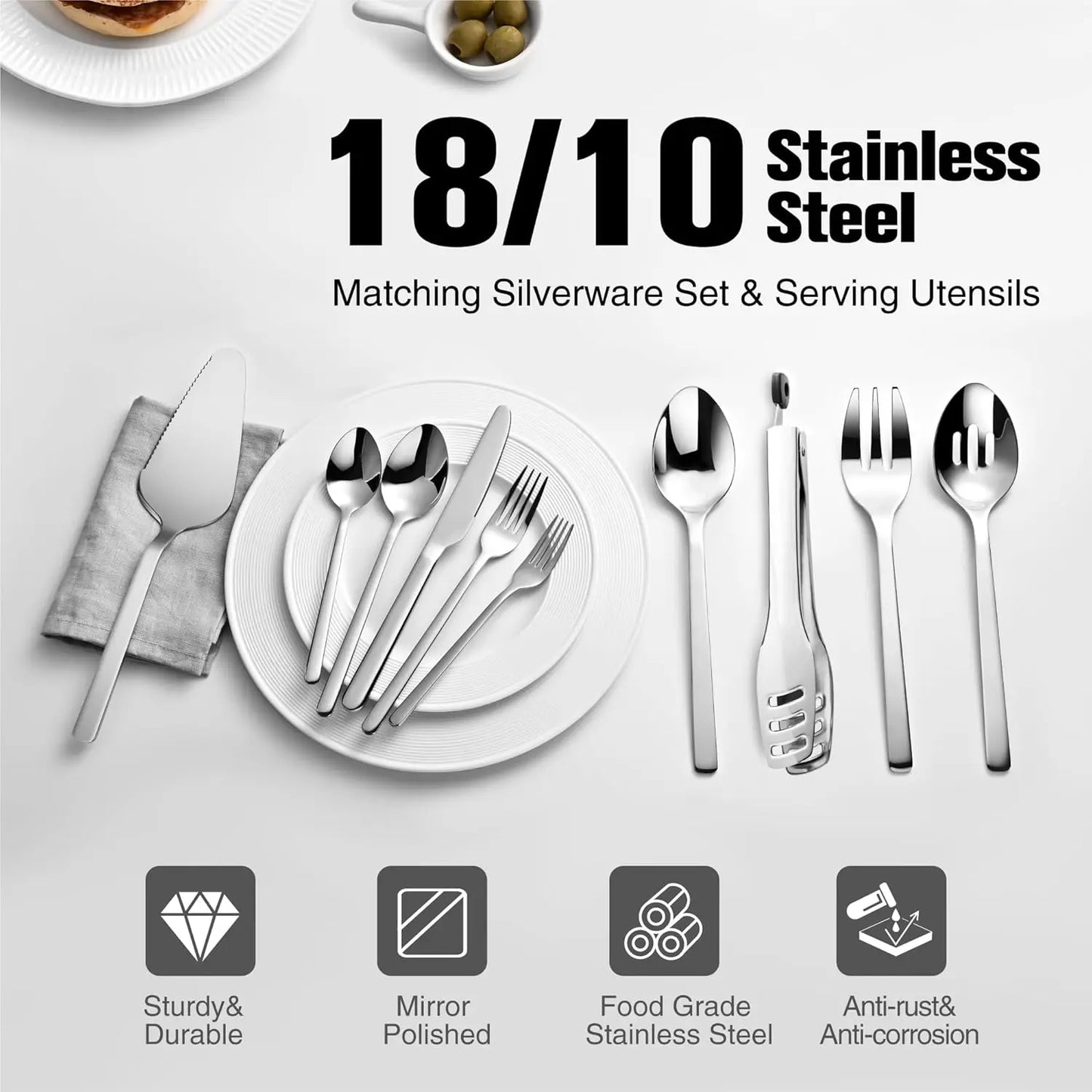 Silverware with Serving Utensils 65 Piece Flatware