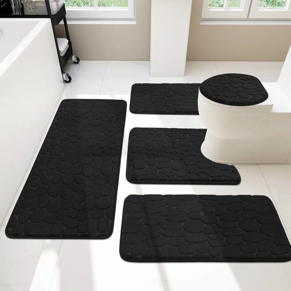 Bathroom Rugs Set 5 Piece, Cobblestone Memory Foam