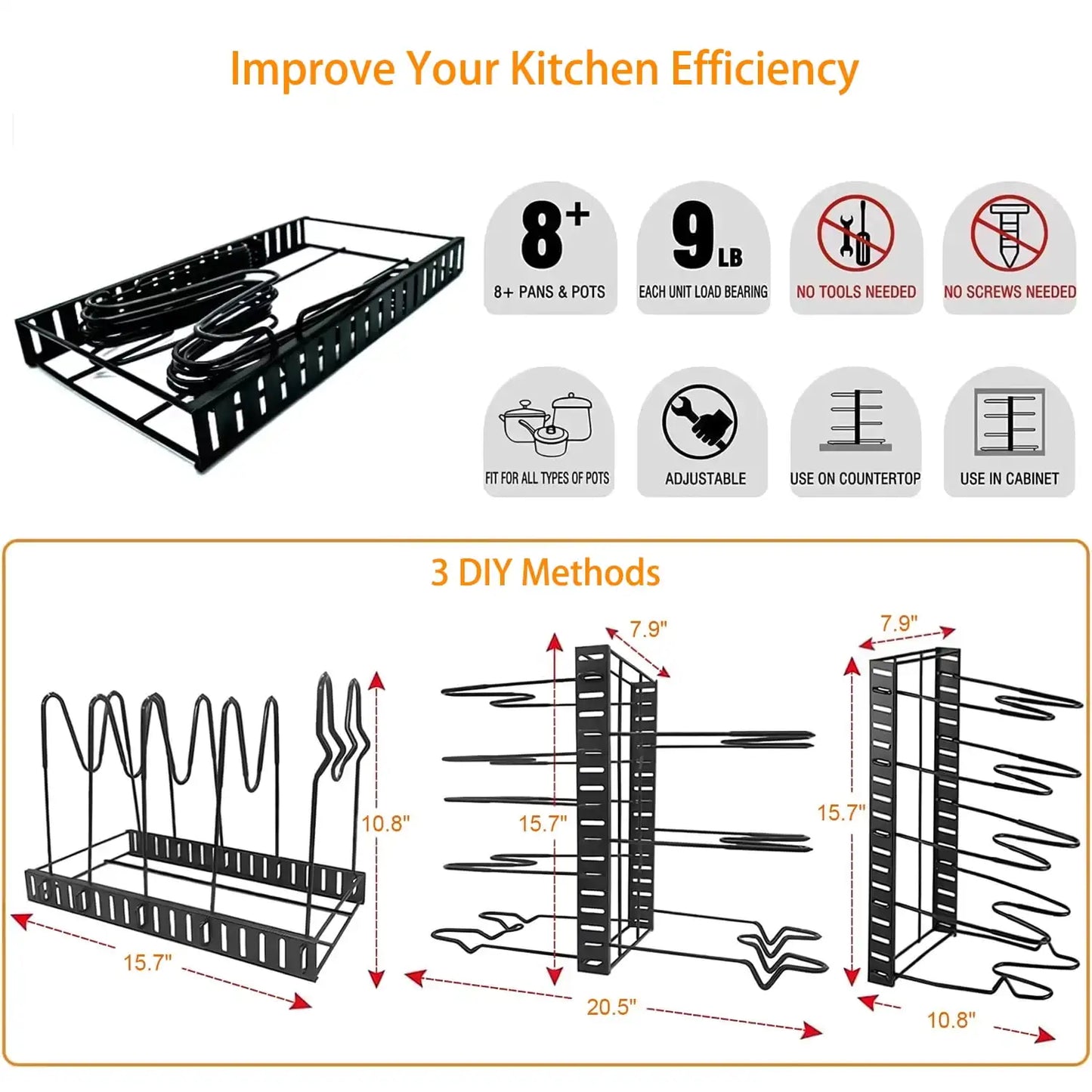 Pot Organizer 8 Tiers Pots and Pans Organizer